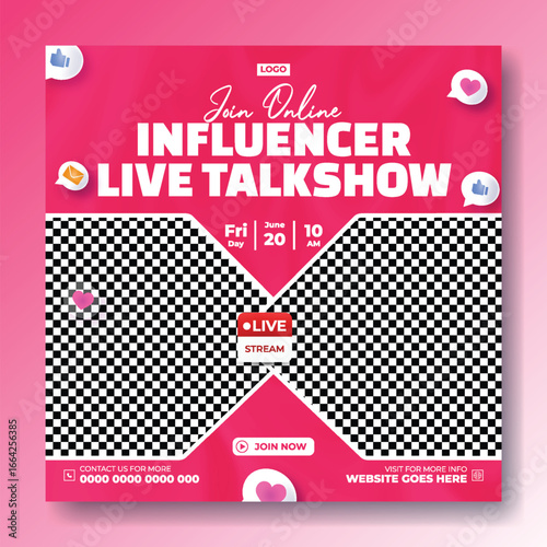 Online Influencer Live Talkshow Promotion Template for Social Media Marketing