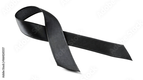 Black awareness ribbon isolated on transparent background, a symbol of mourning, support, and hope for various causes and diseases