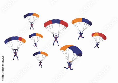 Parachuters jumping skydiving action sport with transparent background