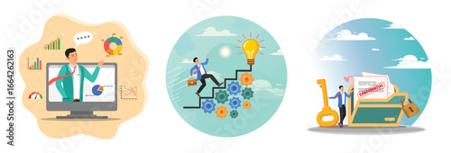 Online presentation webinar concept. Efficiency or productivity. Confidential document.