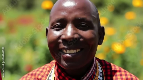 Authentic portrait of a happy Maasai man with a warm smile in a natural outdoor setting