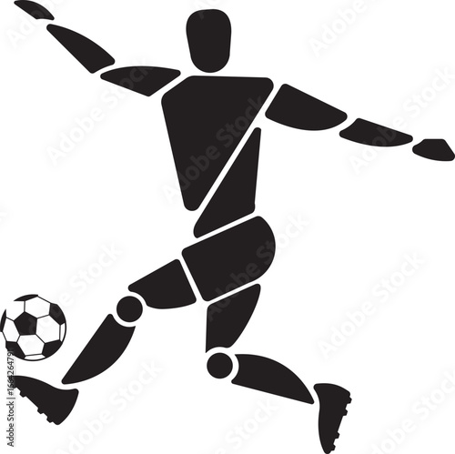 black vector silhouettes of soccer players in various kicking and running poses, designed in flat style, perfect for sports and fitness illustrations, icons, or infographics.