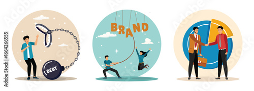 Debt trap concept overspending causing danger debt. Build branding. Market share or agreement.