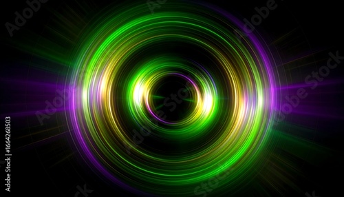Abstract Light Rings, Glowing, Dark Background