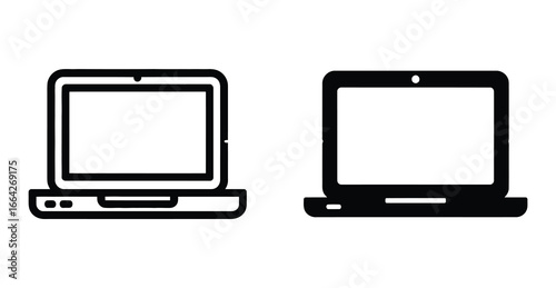 Illustration of two laptops, representing portable computing devices for work, business, and personal use, with icons and symbols for technology