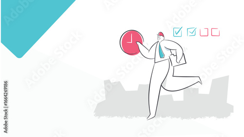Time Management and Productivity Concept – Businessperson Running with Clock Illustration