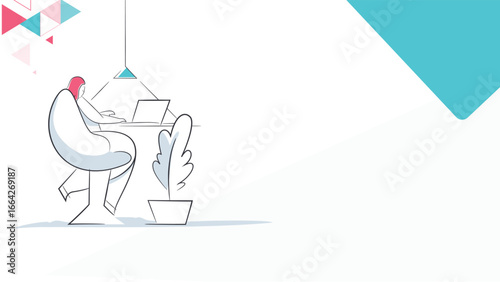 Remote Work and Home Office Illustration – Person Working on Laptop