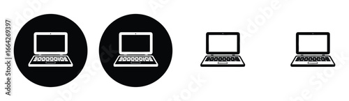 Illustration of laptops, representing portable computing devices for work, business, and personal use, with icons and symbols for technology and design
