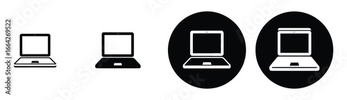 Vector art of laptop computer icons representing portable technology, digital devices, and electronic hardware for work, study, and personal use