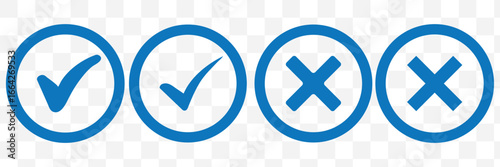 Green check marks and red X marks. Check marks indicate approval. X marks indicate rejection. Simple symbols for yes and no. Clear visual for correct and incorrect. Vector element set.