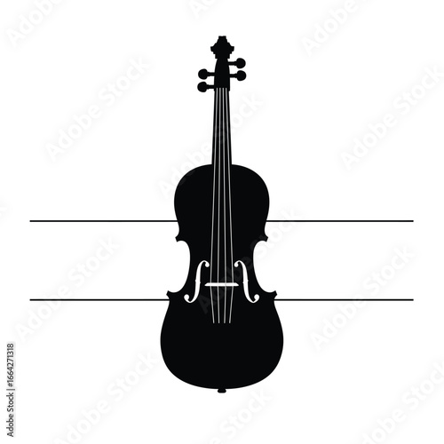 Black cello silhouette with horizontal lines music