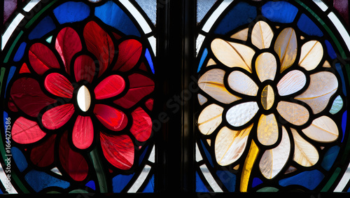 Stained Glass Floral Duet A Colorful Symphony of Light and Design