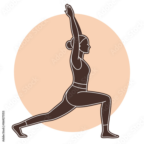 Stylized silhouette of a woman in crescent lunge yoga pose Anjaneyasana