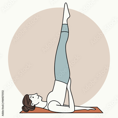 Woman in yoga shoulder stand pose with legs extended vertically vector