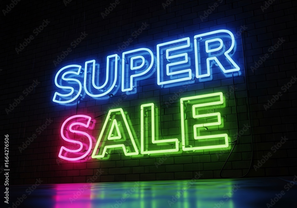 Obraz premium Neon sign advertising a super sale