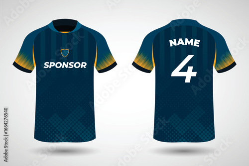 Wallpaper Mural Sports jersey t shirt design flat sketch illustration, Stripe abstract printed Round neck football jersey concept with front and back view for Cricket, soccer, Volleyball and badminton uniform kit Torontodigital.ca
