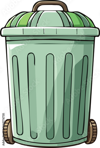 A light green wheelie bin with a lid, ready for waste disposal.