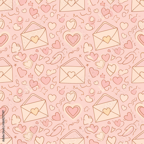 Seamless Pattern, Seamless pattern with envelopes and hearts on a pastel pink background for love theme Stock royalty free.
