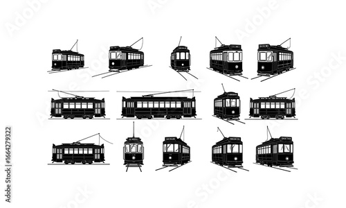 Vintage trolley car silhouette isolated on white background