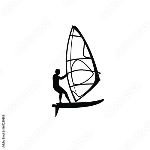 Windsurfer silhouette on white windsurfing person