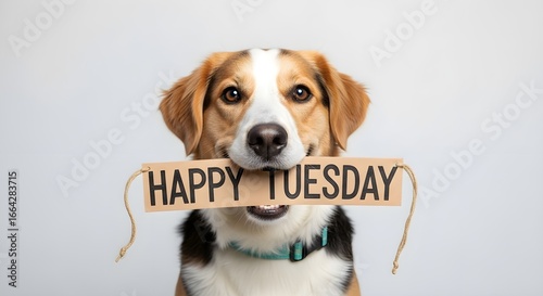 Happy Tuesday Text with a Cheerful Dog