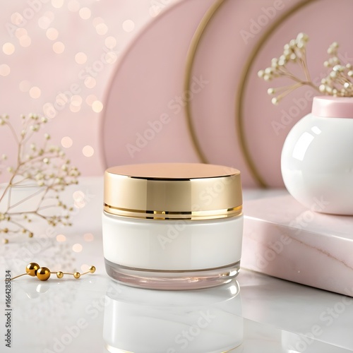 Cream Jar Mockup with Golden Lid