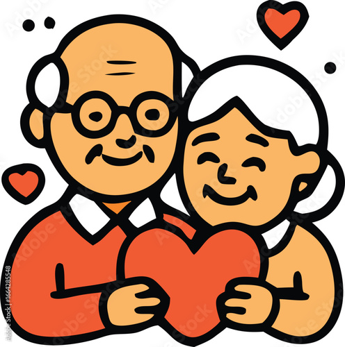 Eternal Bond: A heart warming illustration depicts an elderly couple, symbolizing enduring love and togetherness, embraced in a moment of profound affection, cherishing a shared love.