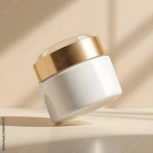 Cream Jar Mockup with Golden Lid
