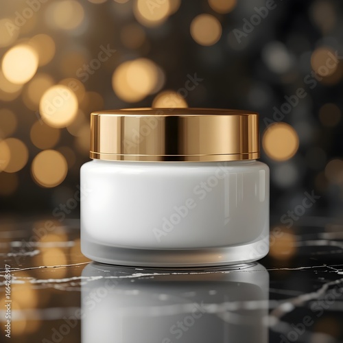 Cream Jar Mockup with Golden Lid