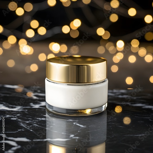 Cream Jar Mockup with Golden Lid