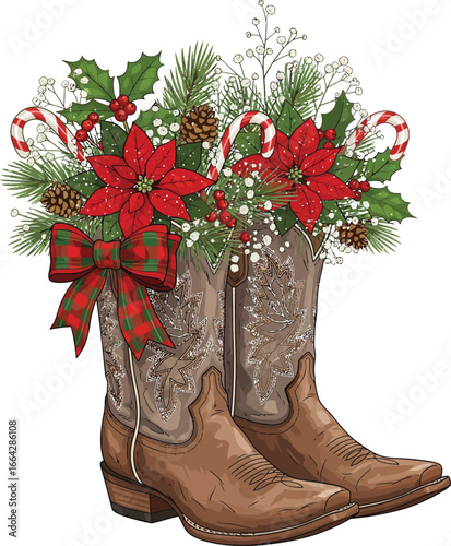 Christmas Themed Cowboy Boots with Flowers

