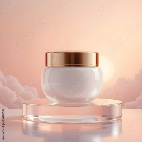 Cream Jar Mockup with Golden Lid