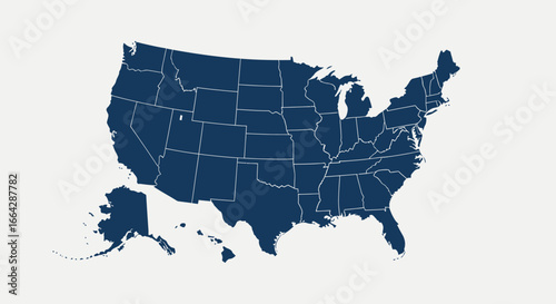 Illustration Map of USA Vector in Blue Simple Detailed Style