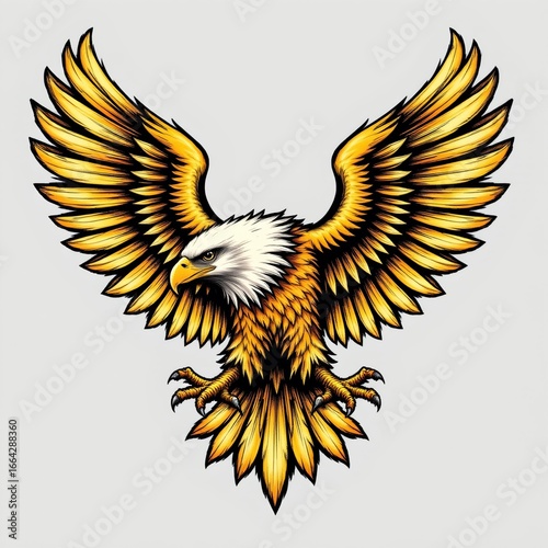 a classic tattoo style eagle spreading its wings on a white background