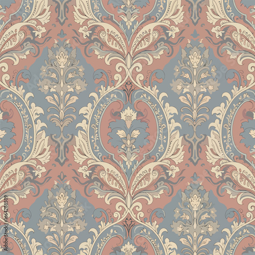 Seamless Pattern, Seamless damask pattern in muted colors featuring floral and ornamental elements Stock royalty free.