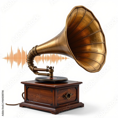 Wallpaper Mural a vintage gramophone with sound waves on a white background Torontodigital.ca