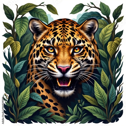 Wallpaper Mural a fierce leopard with a jungle backdrop on a white background Torontodigital.ca