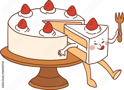 Cute Sliced Strawberry Cake Character on Tray