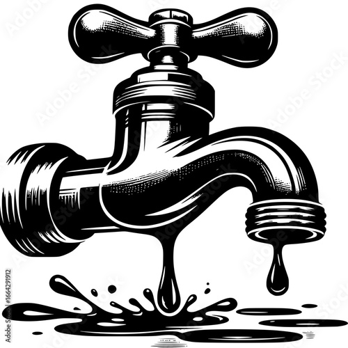 The Faucet of Resources: This illustration, featuring a detailed faucet with a handle, emphasizes themes of conservation, resources, and the environment.