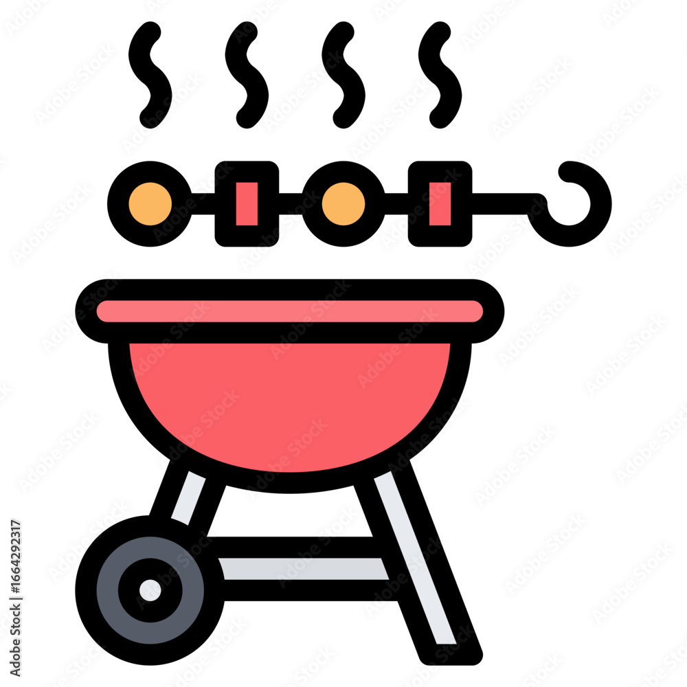 Barbecue grill icon in filled Line style, suitable for picnic, party, and summer cooking concept illustrations Barbecue grill icon in filled Line style, suitable for picnic, party, and summer cooking concept illustrations