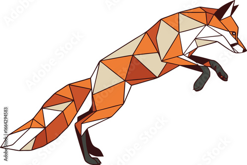 Abstract polygonal fox t shirt design featuring a striking silhouette of a foxy creature in geometric shapes and vibrant colors for apparel