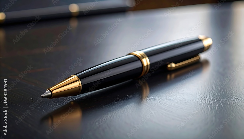 Black Gold Pen on Dark Desk Black Gold Pen on Dark Desk