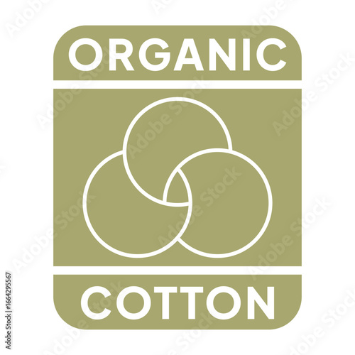 Organic cotton icon, 100 natural bio and eco product vector logo. 100 percent organic cotton tag for textile clothes, colorvegan cosmetics and sanitary pads or cosmetic ingredients