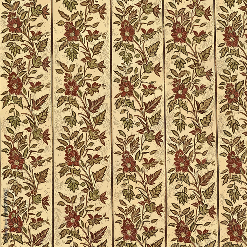 Seamless Pattern, Vintage floral pattern with vertical stripes and botanical design elements Stock royalty free.