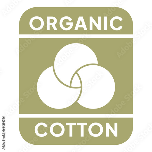 Organic cotton icon, 100 natural bio and eco product vector logo. 100 percent organic cotton tag for textile clothes, colorvegan cosmetics and sanitary pads or cosmetic ingredients