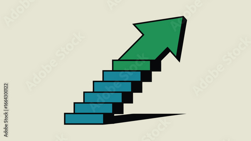 Illustration of a staircase with blue steps leading to a green arrow pointing upwards and rightward