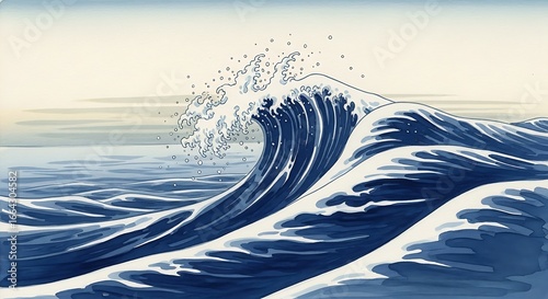 Fototapeta Naklejka Na Ścianę i Meble -  Powerful Ocean Wave, Japanese Style.