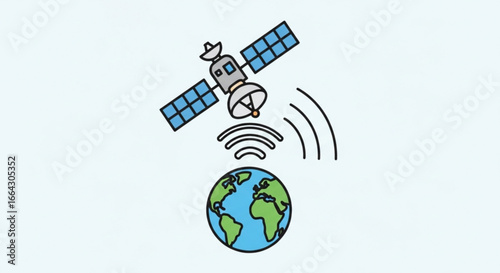 Satellite communication orbiting earth illustration for global network and technology systems design