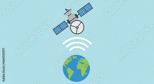 Satellite communication earth orbit technology global network connection system vector illustration