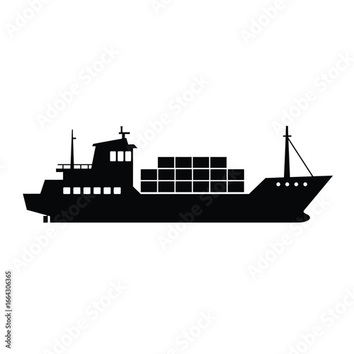 Black cargo ship carrying containers vessel transport